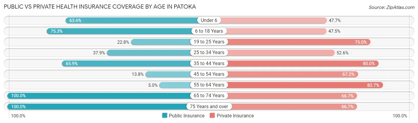 Public vs Private Health Insurance Coverage by Age in Patoka