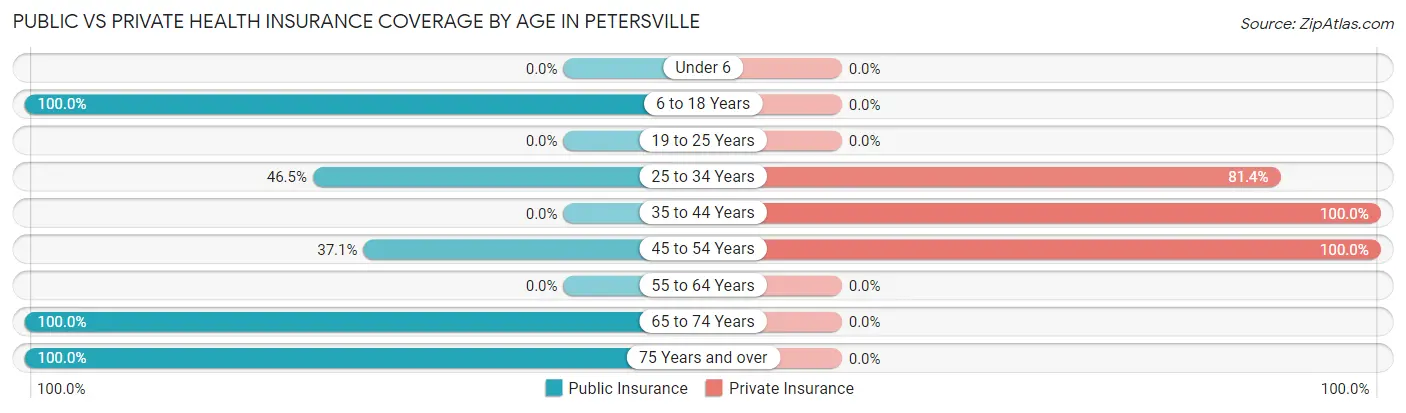 Public vs Private Health Insurance Coverage by Age in Petersville