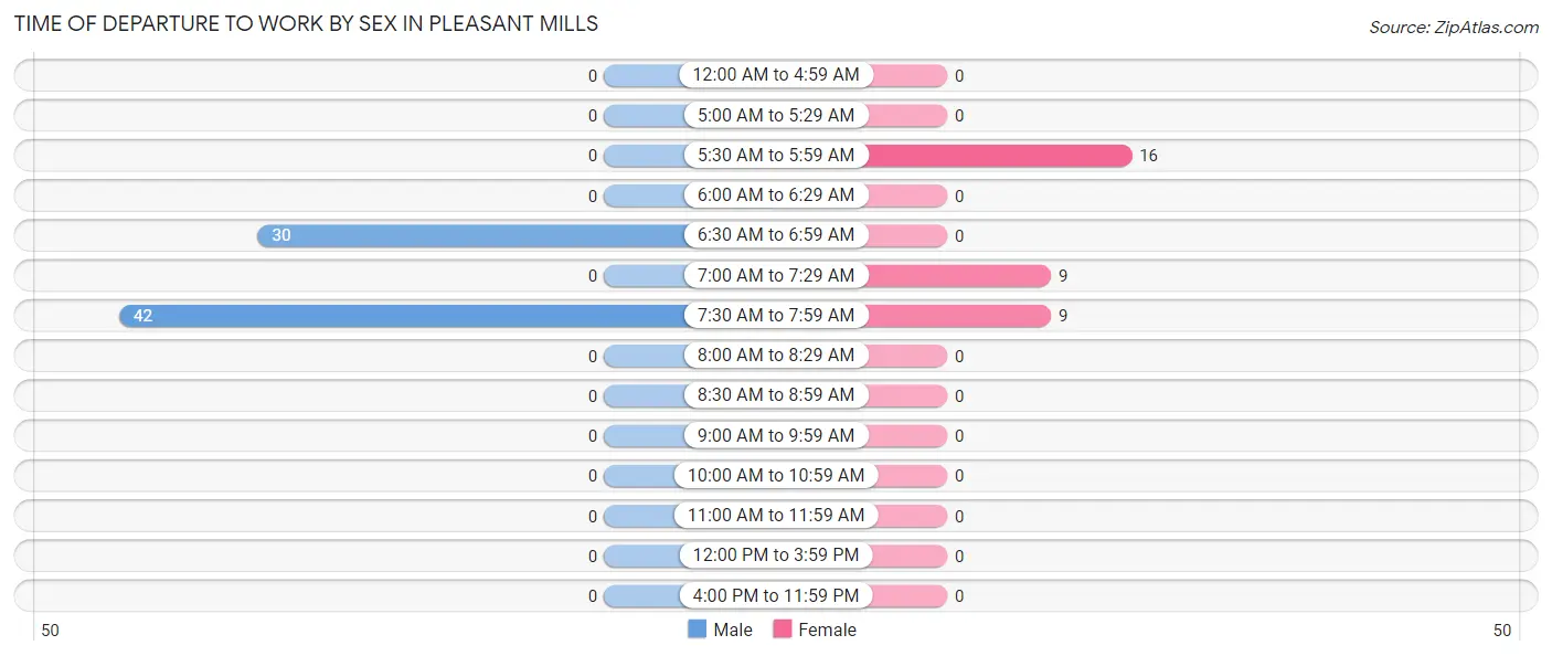 Time of Departure to Work by Sex in Pleasant Mills