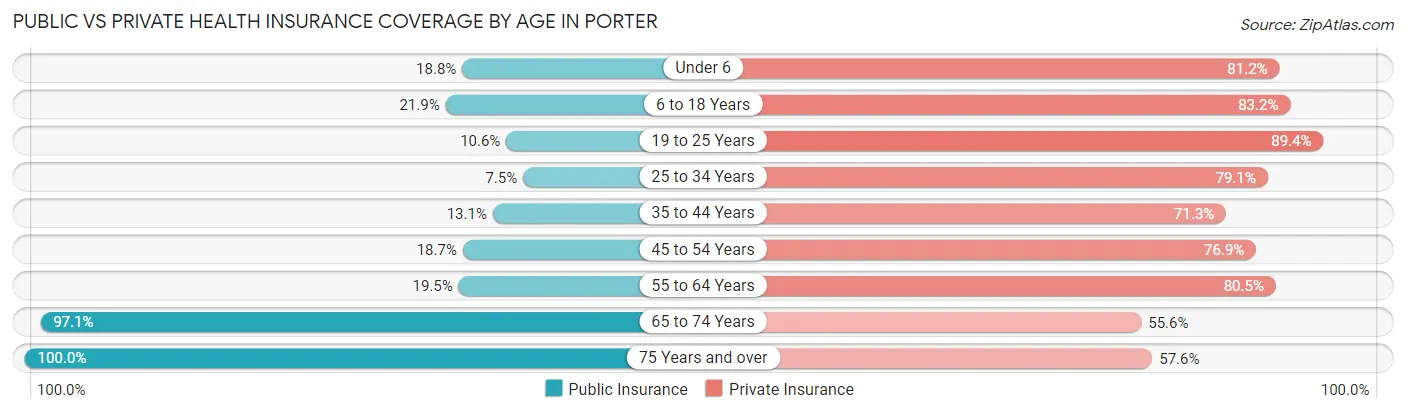 Public vs Private Health Insurance Coverage by Age in Porter