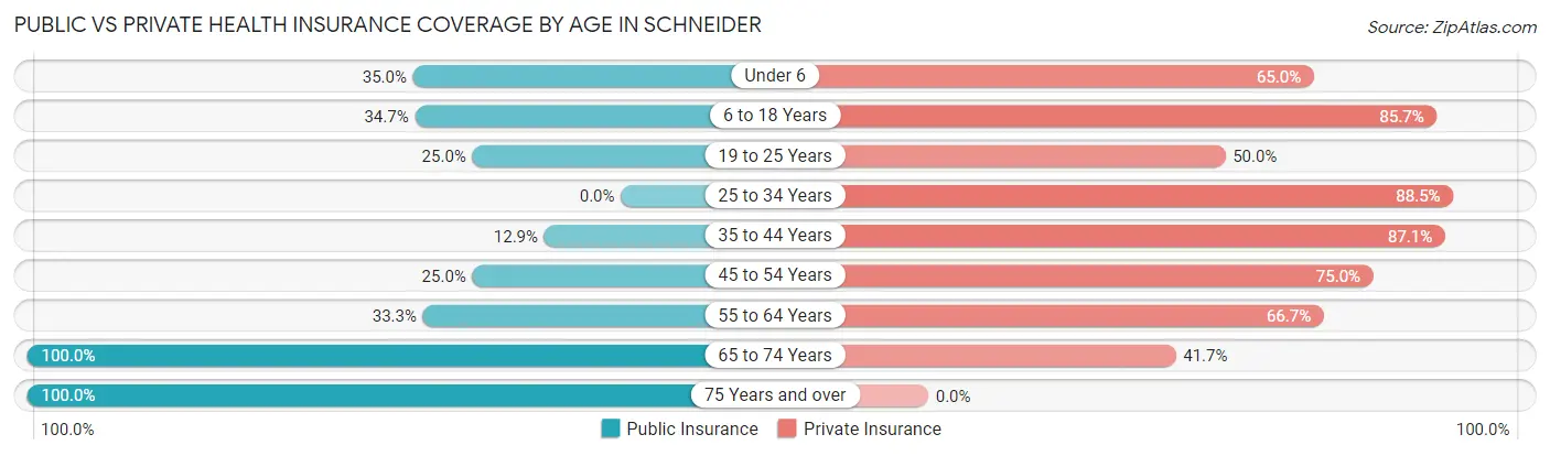 Public vs Private Health Insurance Coverage by Age in Schneider