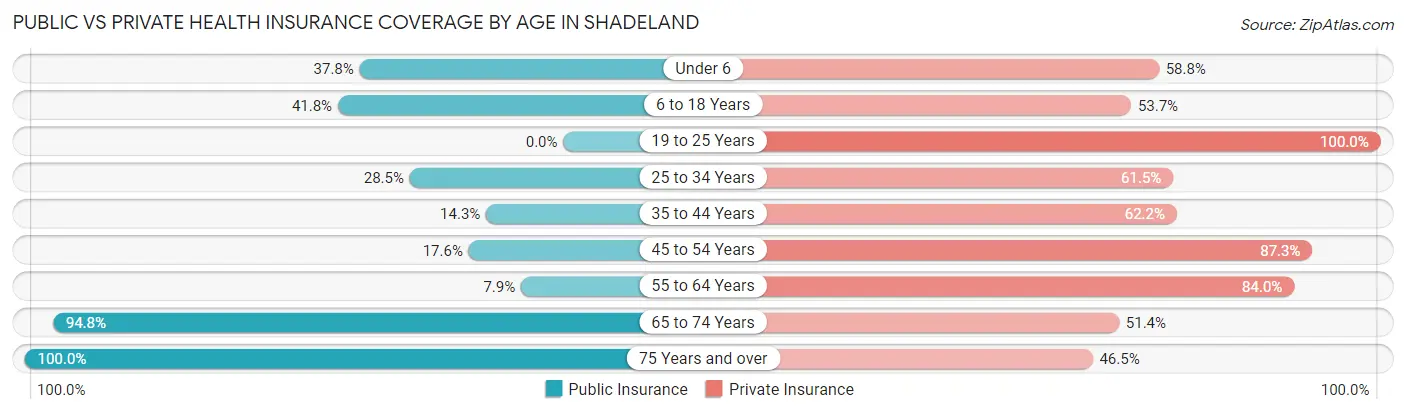 Public vs Private Health Insurance Coverage by Age in Shadeland