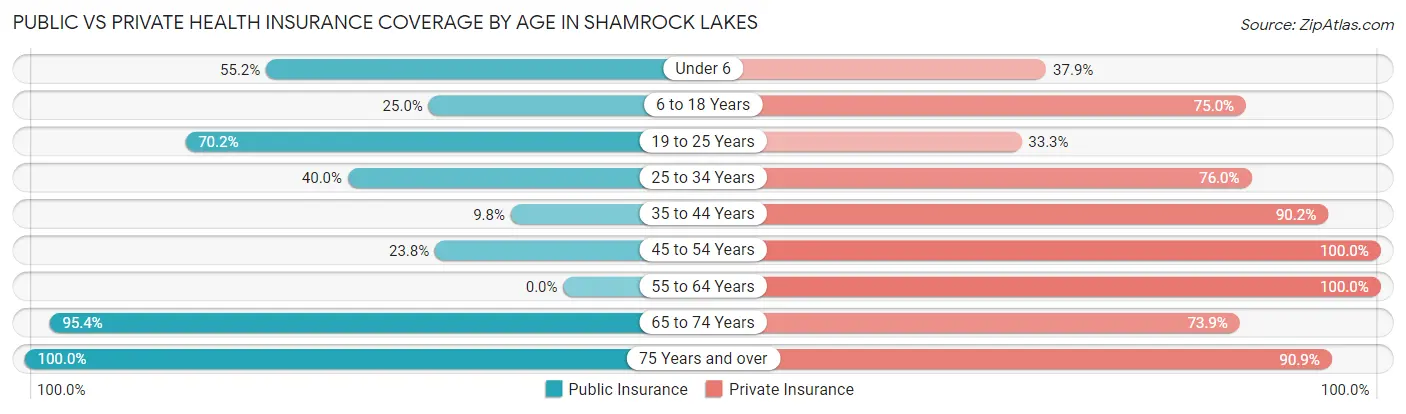 Public vs Private Health Insurance Coverage by Age in Shamrock Lakes
