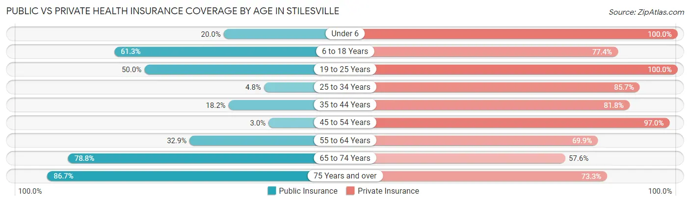 Public vs Private Health Insurance Coverage by Age in Stilesville