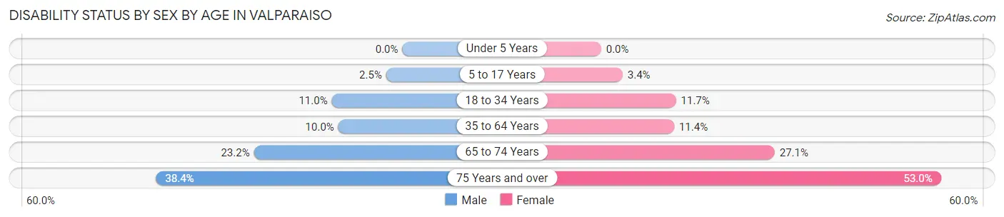 Disability Status by Sex by Age in Valparaiso