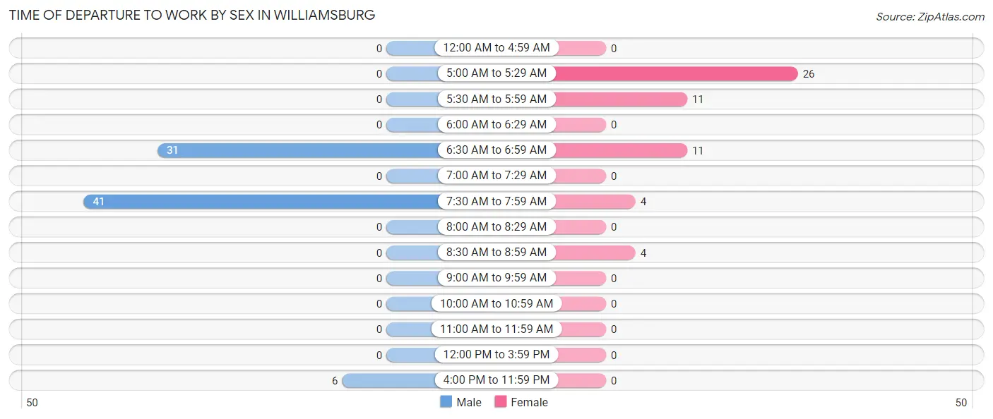 Time of Departure to Work by Sex in Williamsburg