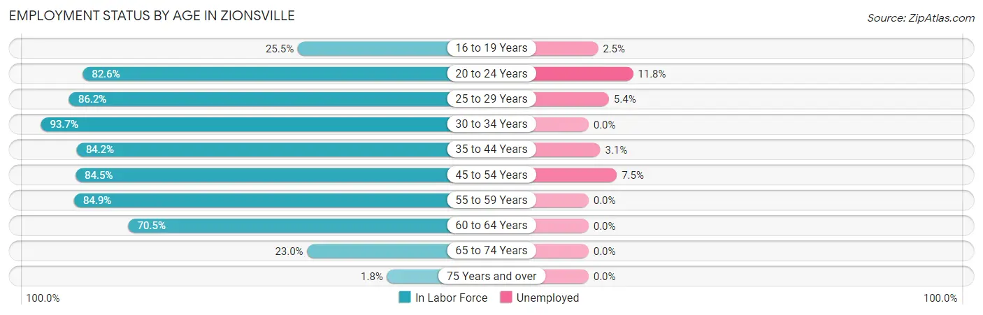 Employment Status by Age in Zionsville