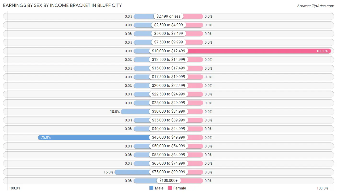 Earnings by Sex by Income Bracket in Bluff City