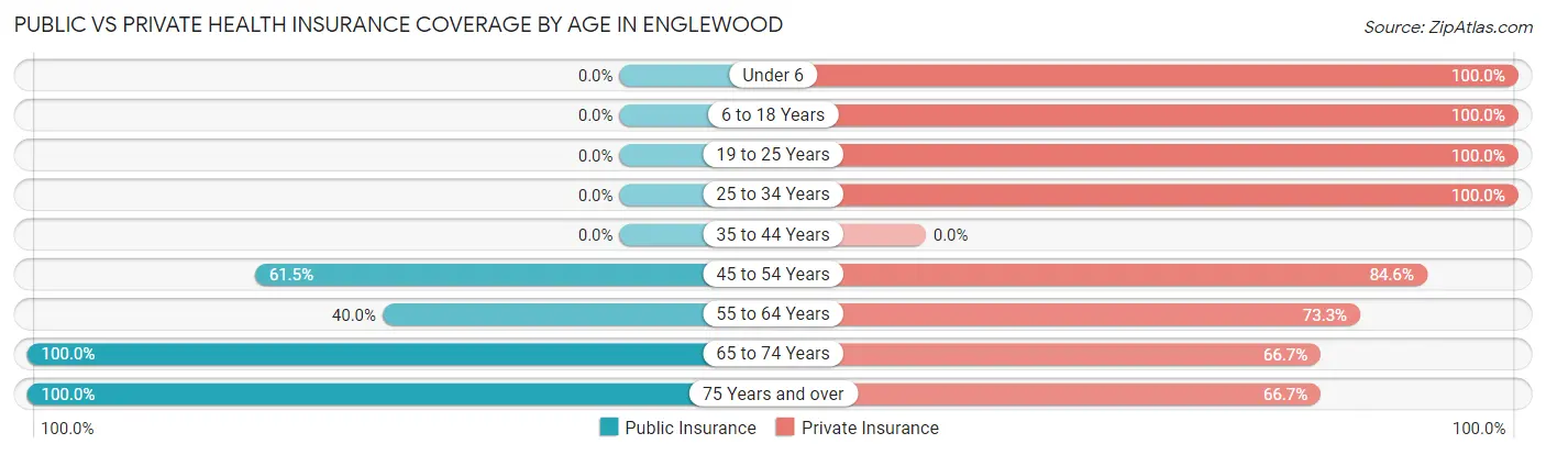 Public vs Private Health Insurance Coverage by Age in Englewood