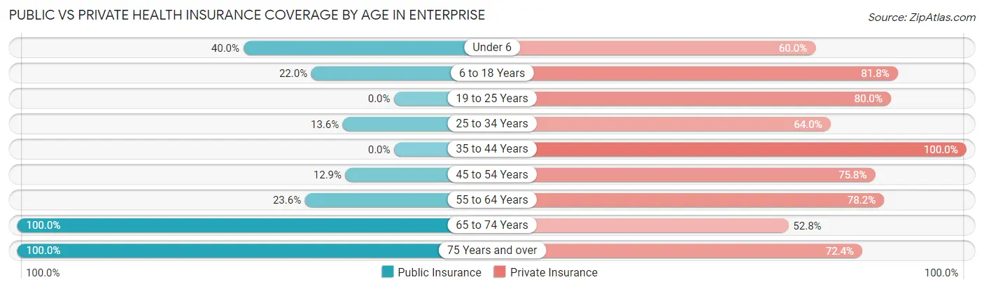 Public vs Private Health Insurance Coverage by Age in Enterprise