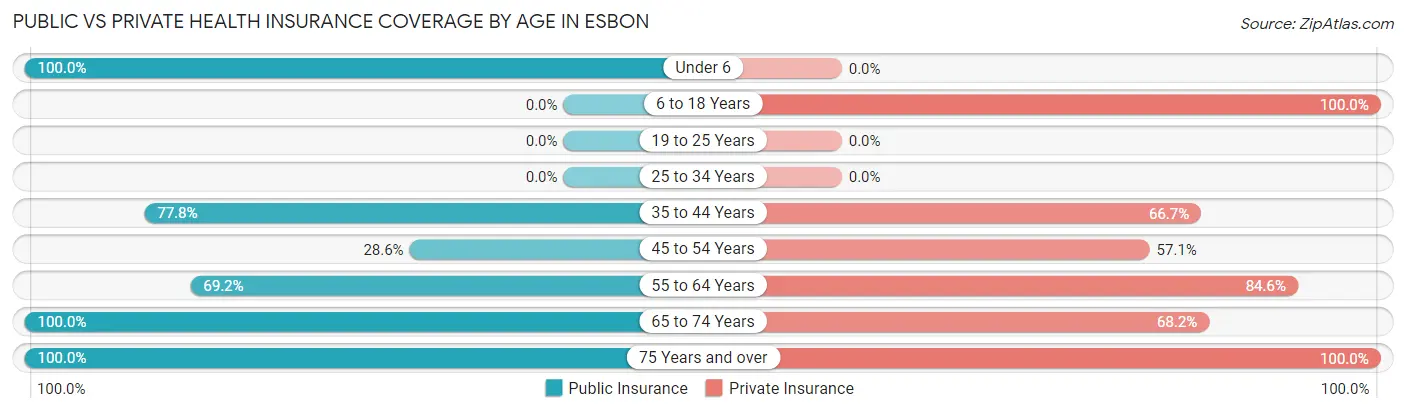 Public vs Private Health Insurance Coverage by Age in Esbon