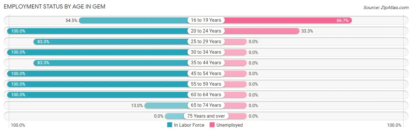 Employment Status by Age in Gem
