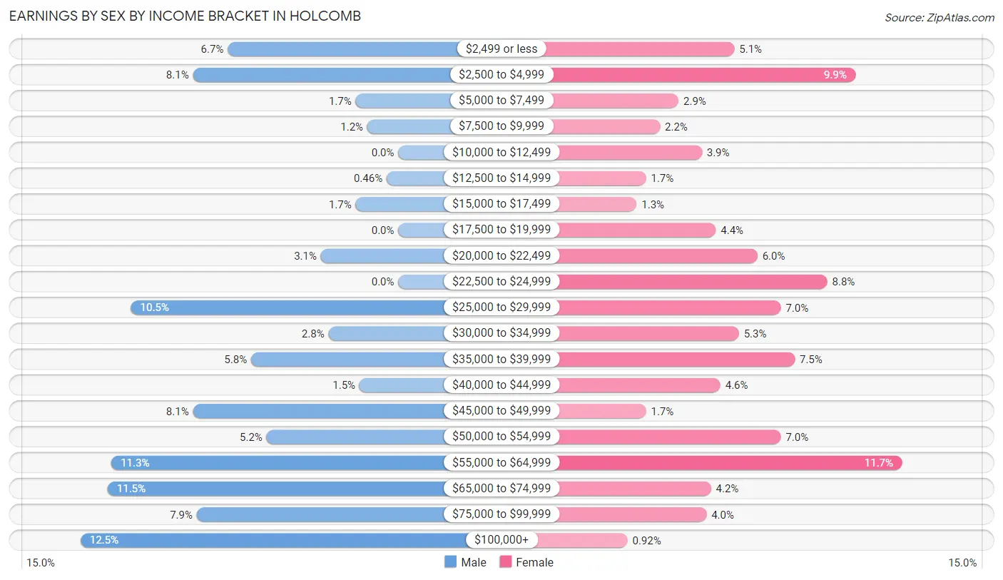 Earnings by Sex by Income Bracket in Holcomb