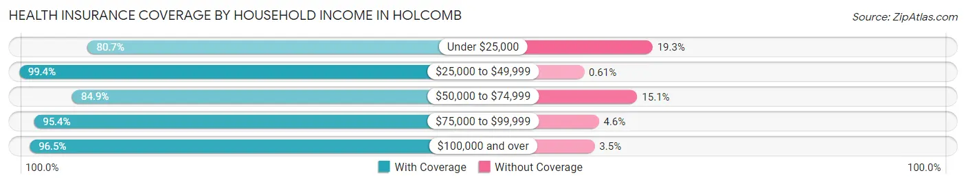 Health Insurance Coverage by Household Income in Holcomb