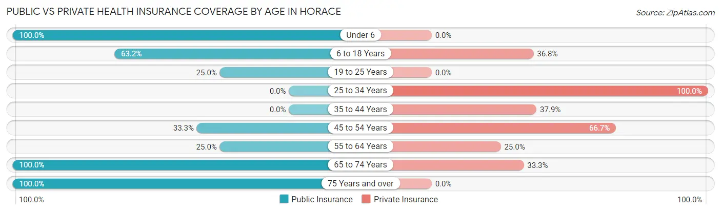 Public vs Private Health Insurance Coverage by Age in Horace