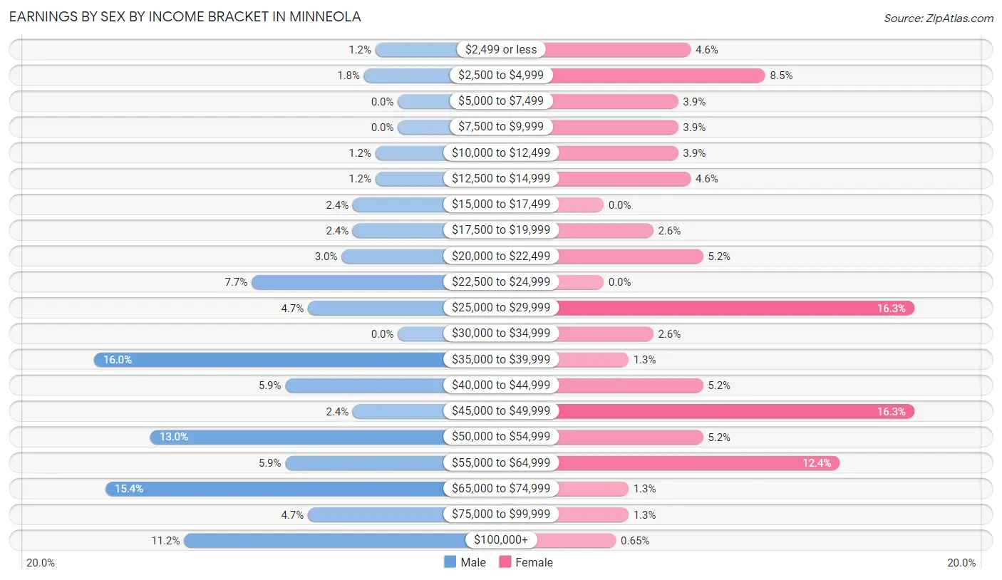 Earnings by Sex by Income Bracket in Minneola