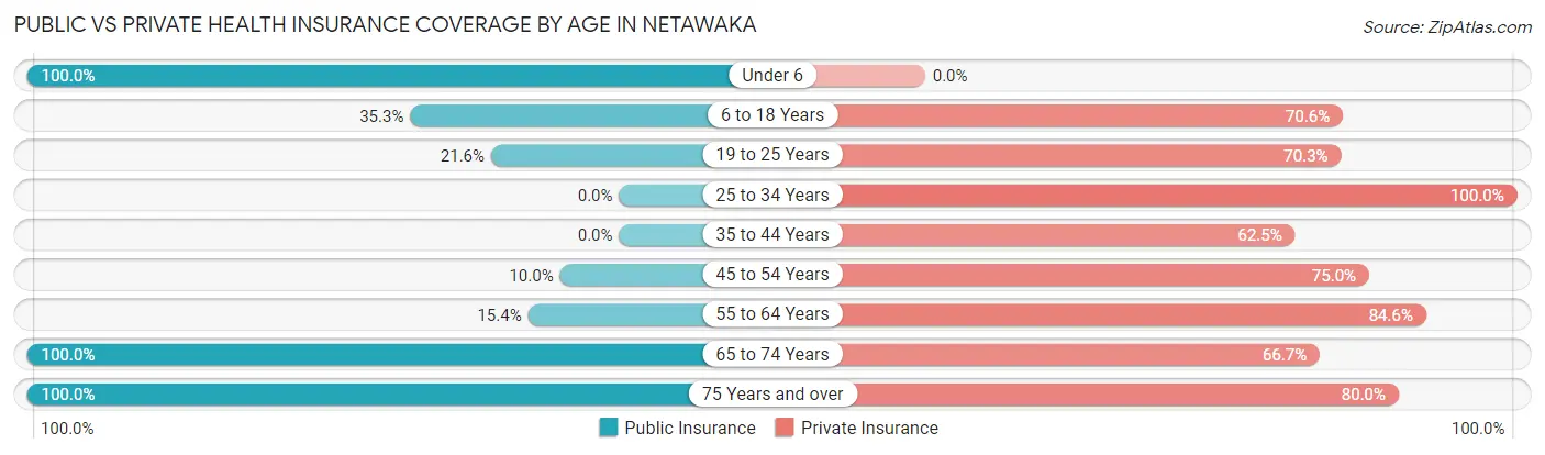 Public vs Private Health Insurance Coverage by Age in Netawaka