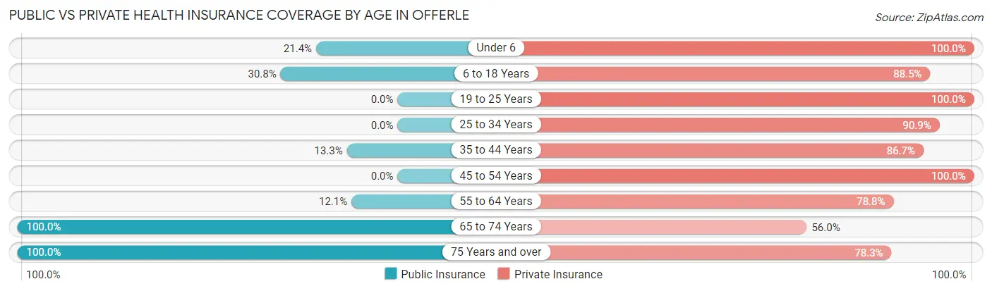 Public vs Private Health Insurance Coverage by Age in Offerle