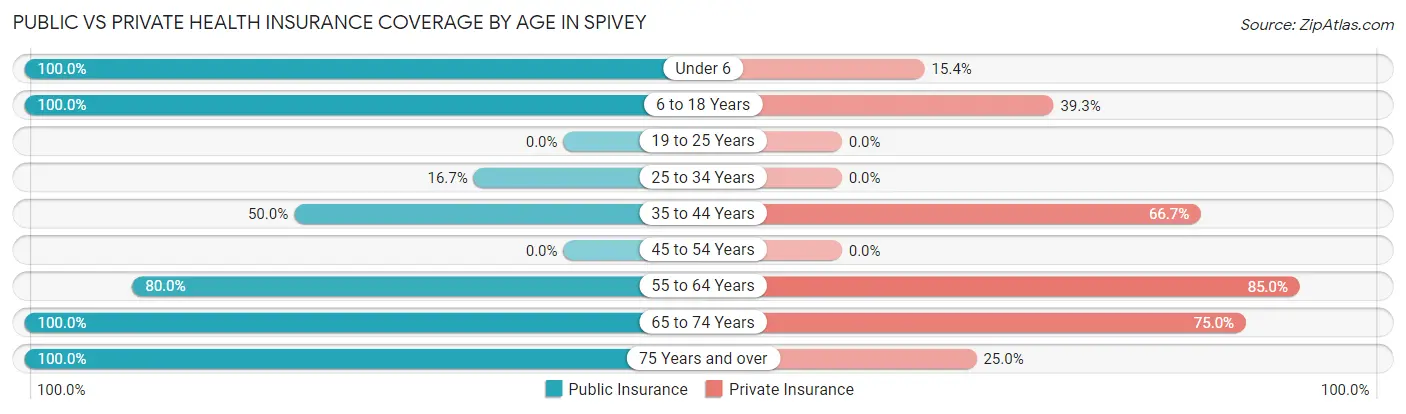 Public vs Private Health Insurance Coverage by Age in Spivey