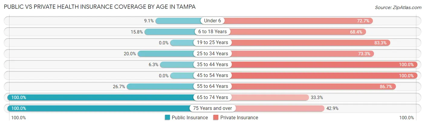Public vs Private Health Insurance Coverage by Age in Tampa