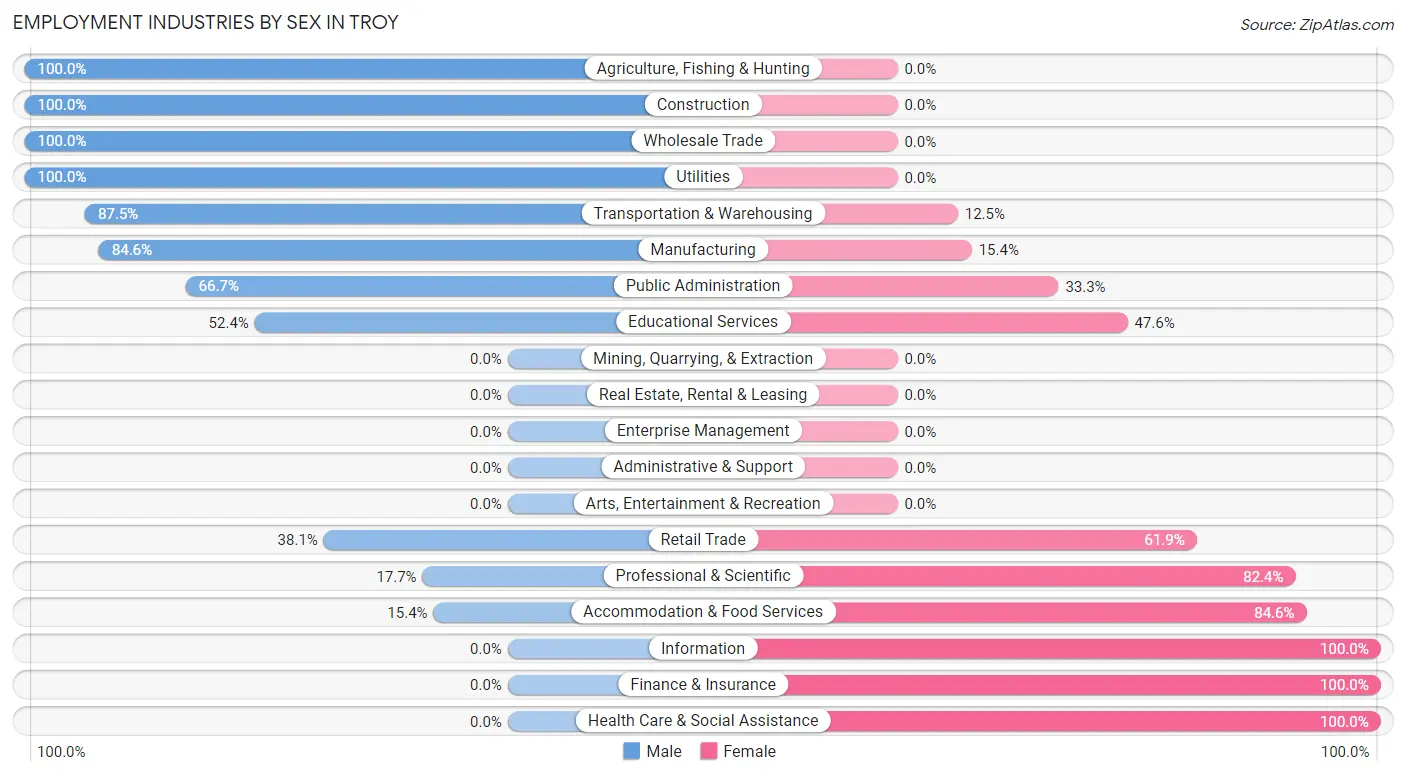 Employment Industries by Sex in Troy