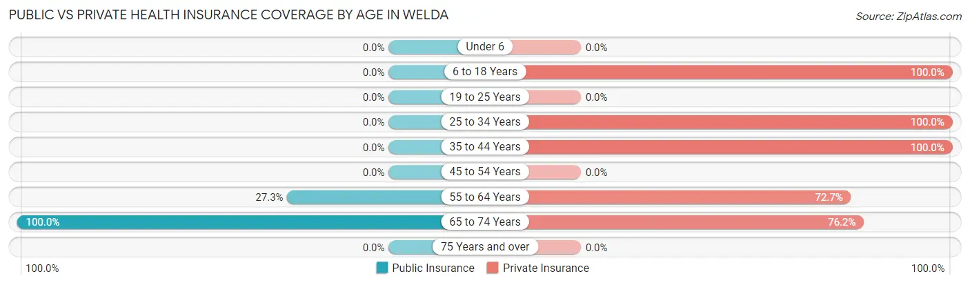 Public vs Private Health Insurance Coverage by Age in Welda