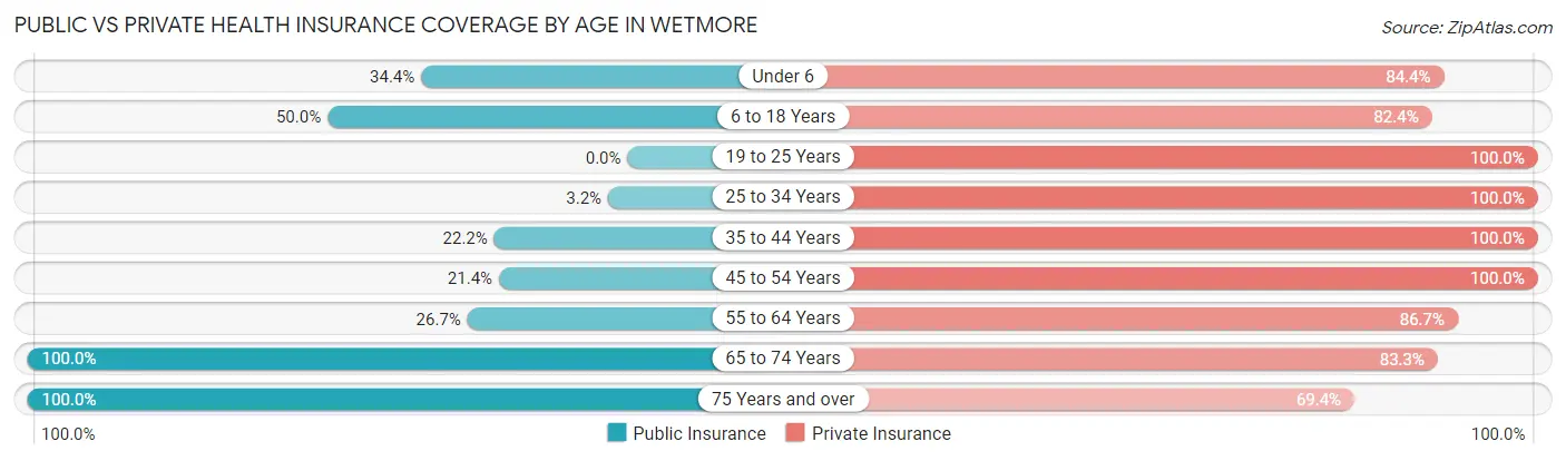 Public vs Private Health Insurance Coverage by Age in Wetmore