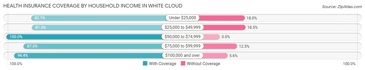 Health Insurance Coverage by Household Income in White Cloud