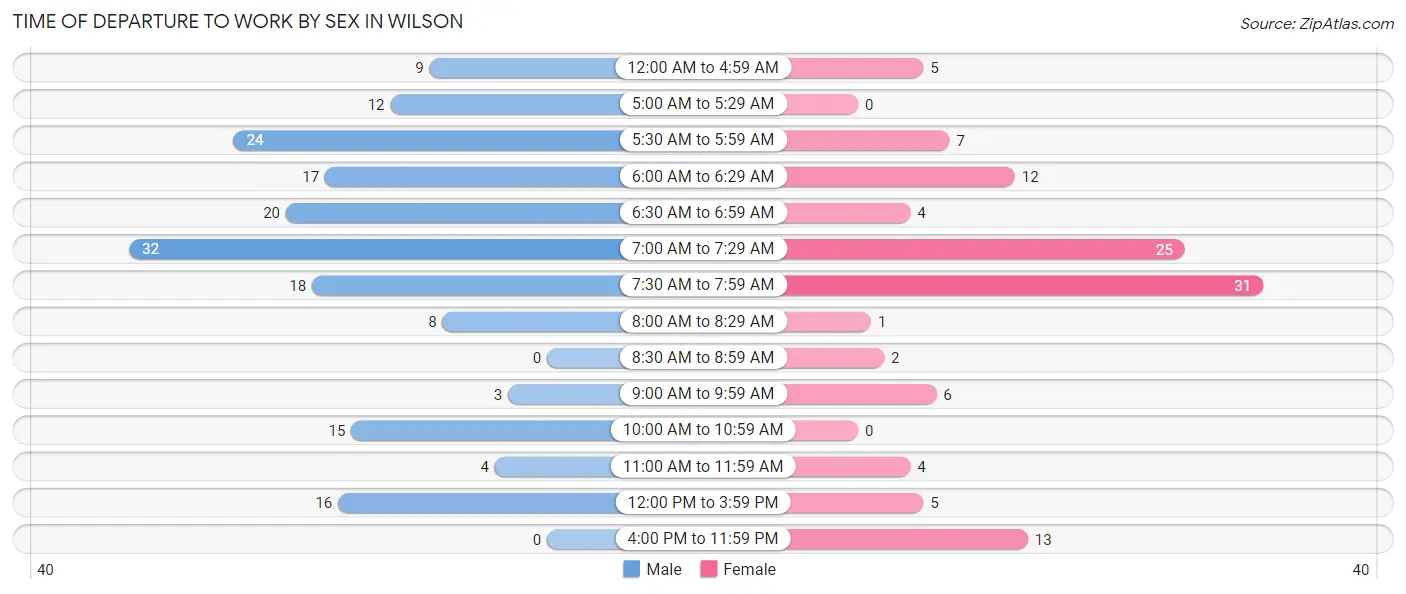 Time of Departure to Work by Sex in Wilson