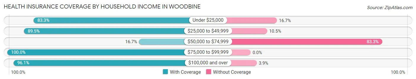 Health Insurance Coverage by Household Income in Woodbine