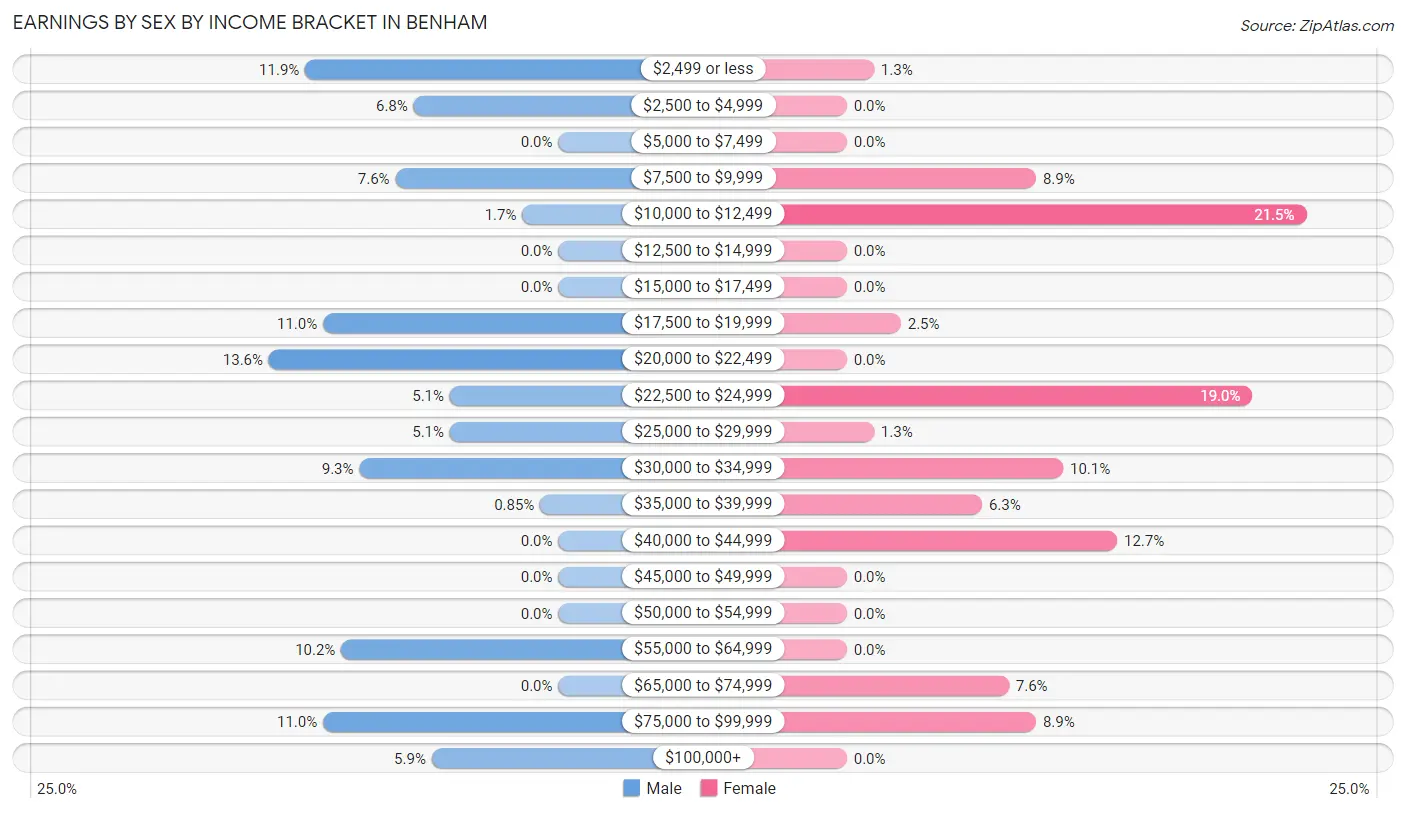 Earnings by Sex by Income Bracket in Benham