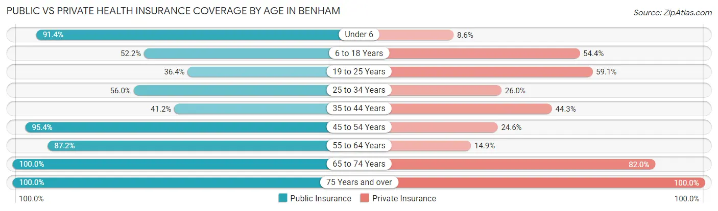 Public vs Private Health Insurance Coverage by Age in Benham