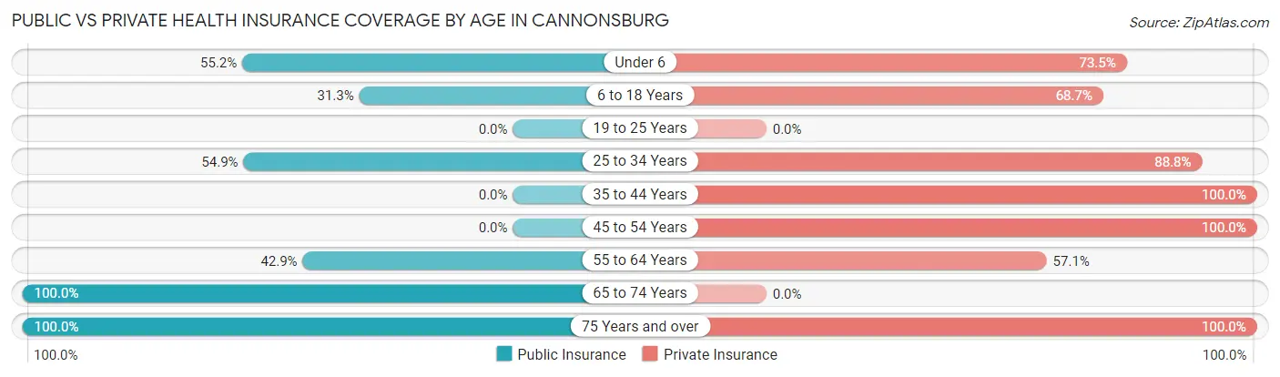 Public vs Private Health Insurance Coverage by Age in Cannonsburg