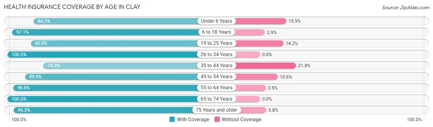 Health Insurance Coverage by Age in Clay