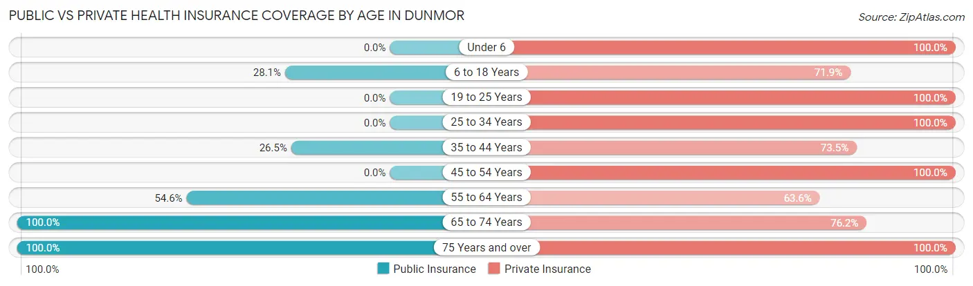 Public vs Private Health Insurance Coverage by Age in Dunmor