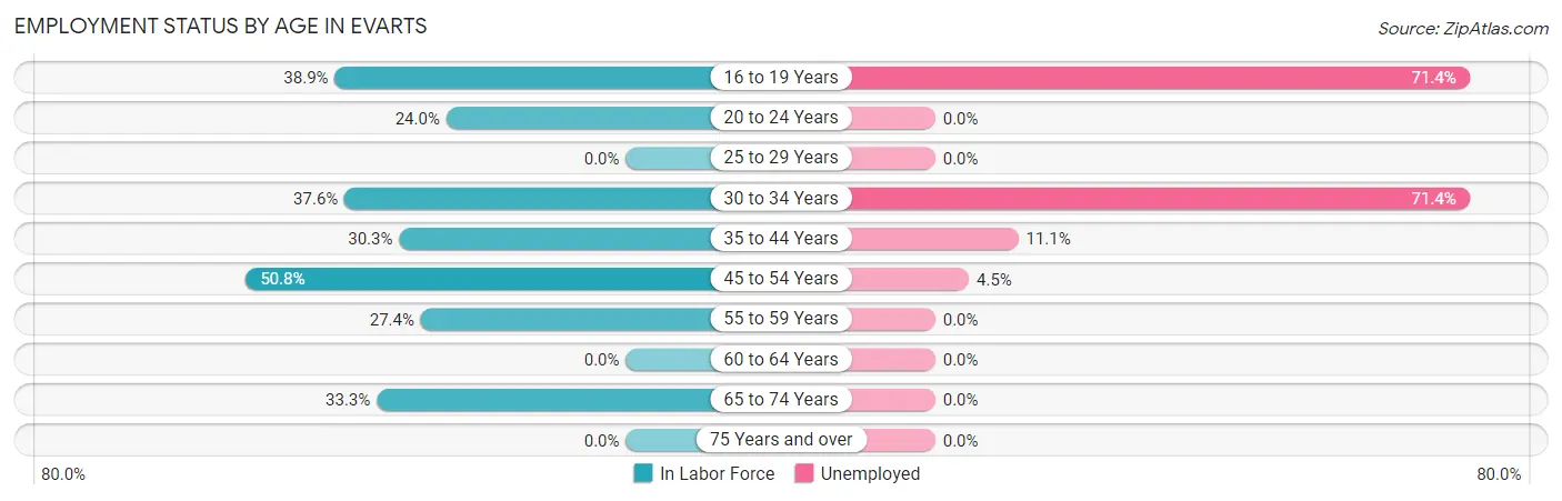 Employment Status by Age in Evarts