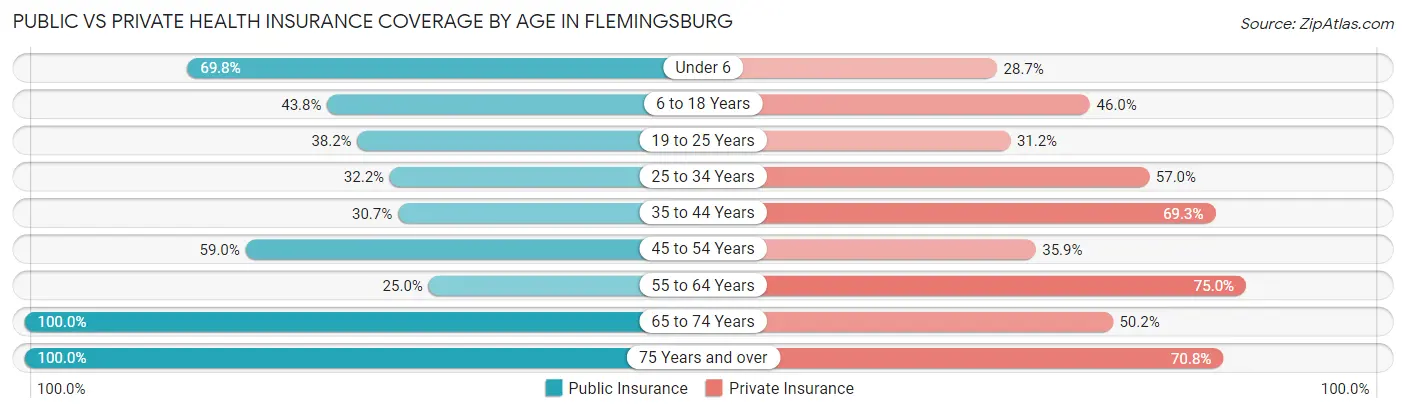 Public vs Private Health Insurance Coverage by Age in Flemingsburg