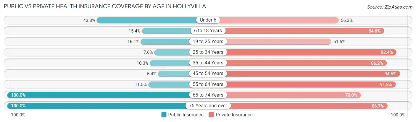 Public vs Private Health Insurance Coverage by Age in Hollyvilla