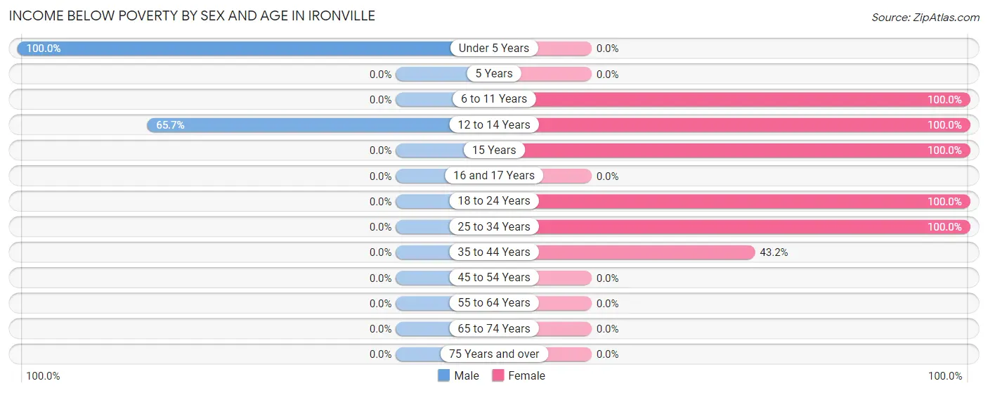 Income Below Poverty by Sex and Age in Ironville