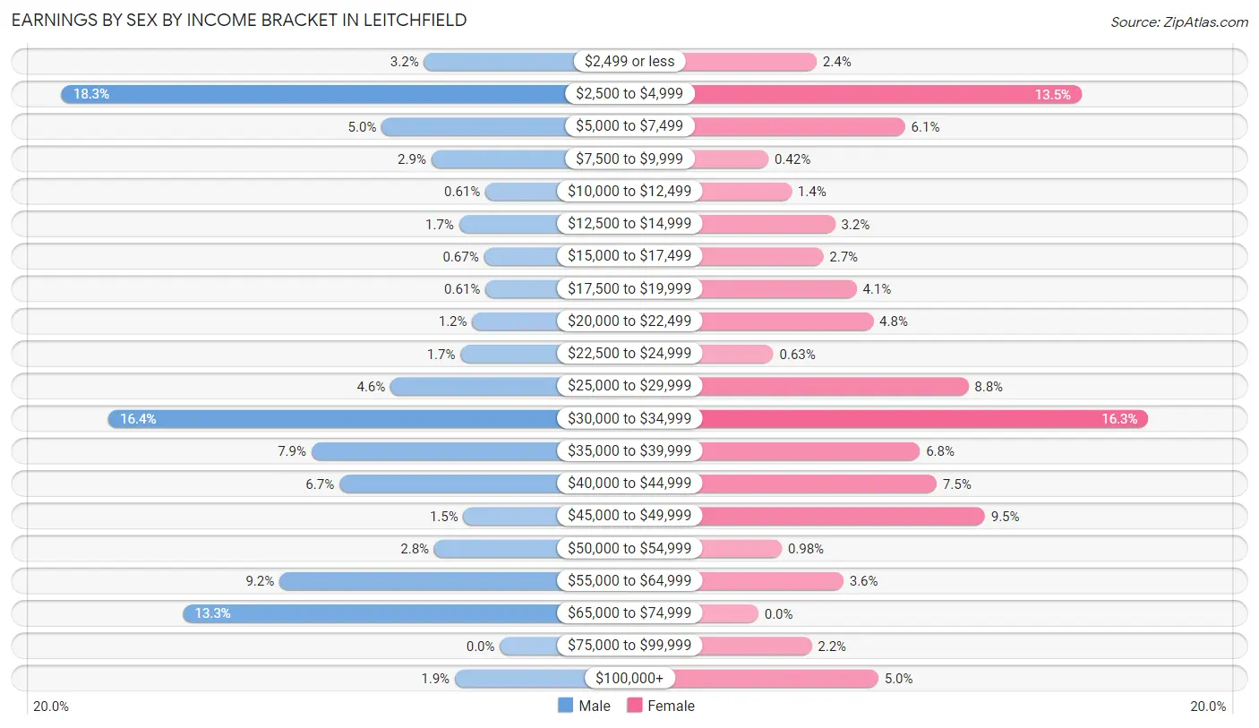 Earnings by Sex by Income Bracket in Leitchfield