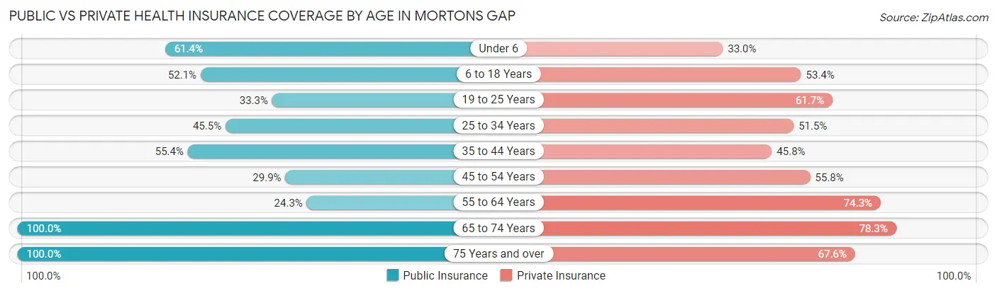 Public vs Private Health Insurance Coverage by Age in Mortons Gap