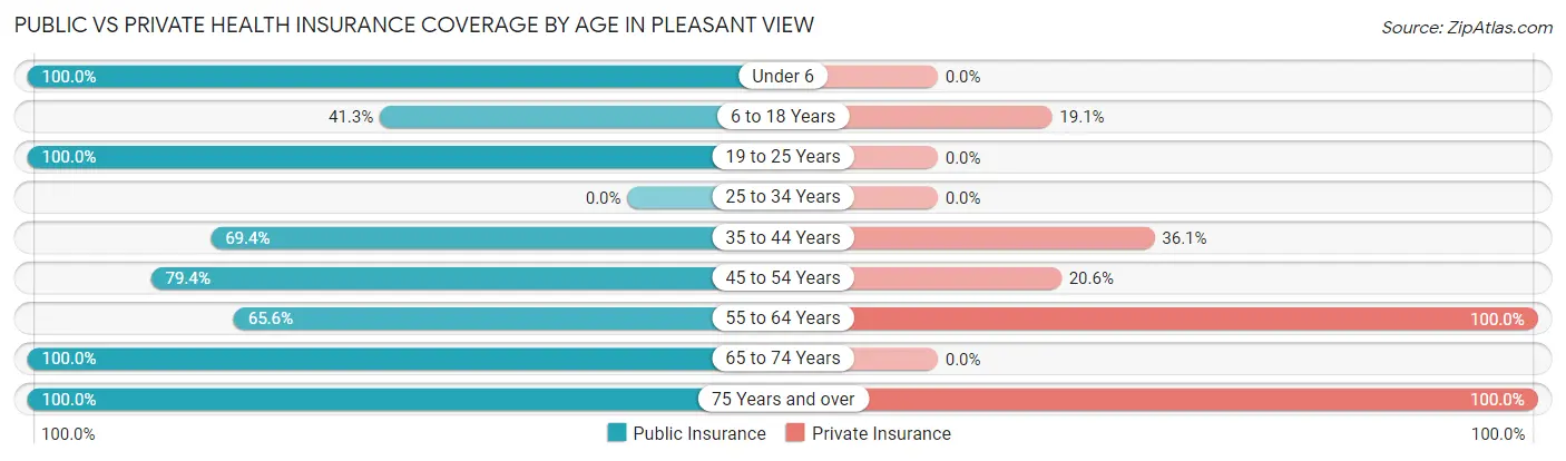 Public vs Private Health Insurance Coverage by Age in Pleasant View