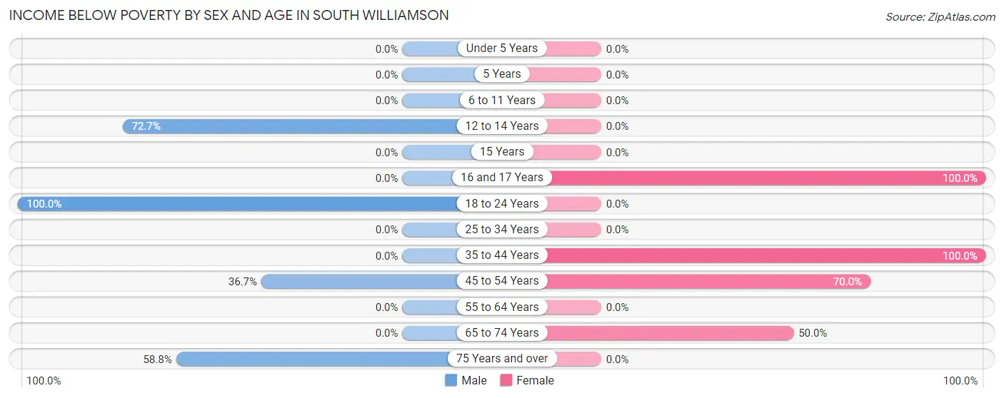 Income Below Poverty by Sex and Age in South Williamson