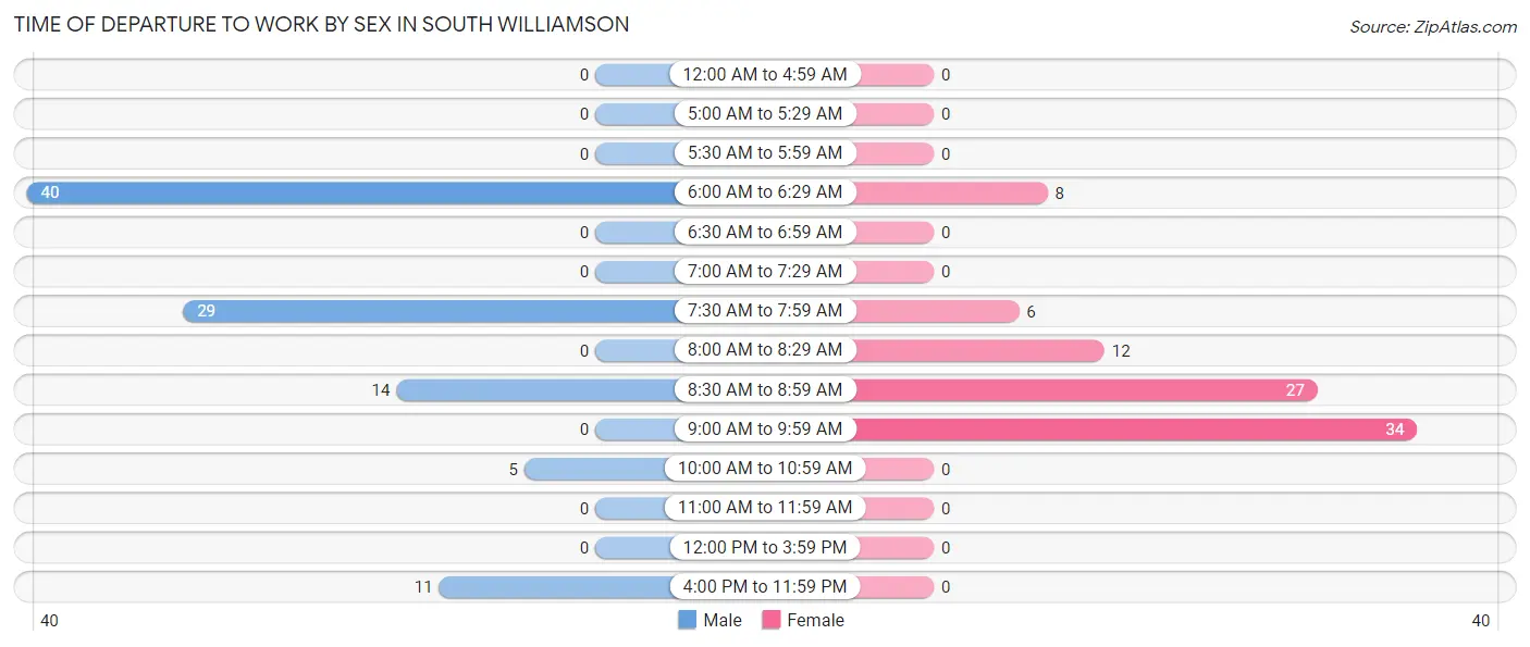 Time of Departure to Work by Sex in South Williamson