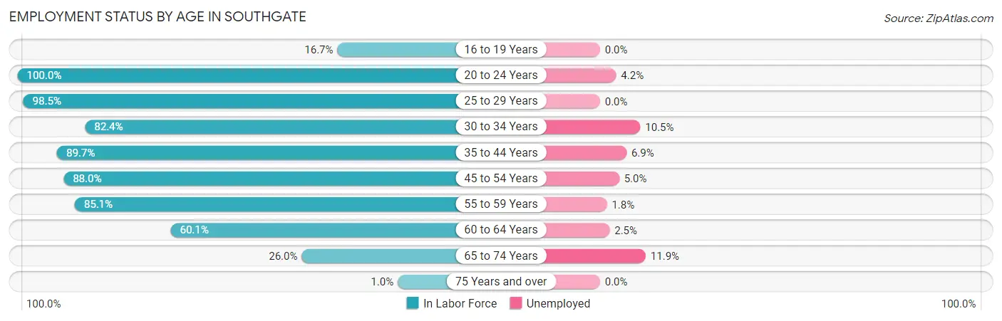 Employment Status by Age in Southgate