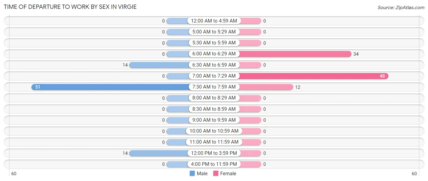 Time of Departure to Work by Sex in Virgie