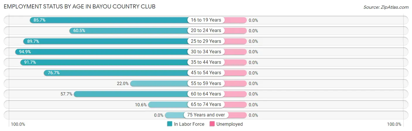 Employment Status by Age in Bayou Country Club
