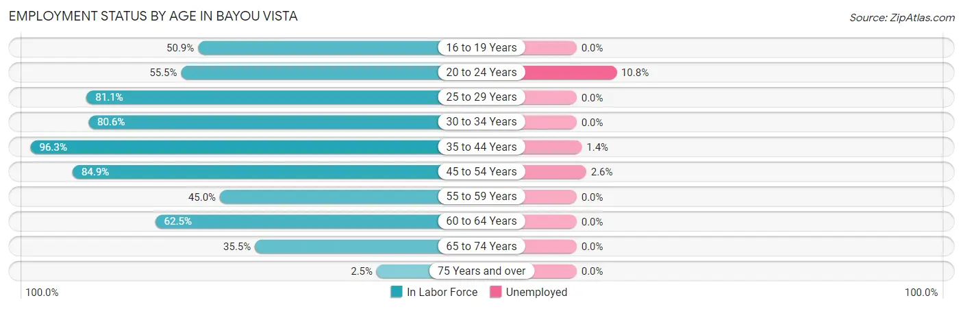 Employment Status by Age in Bayou Vista