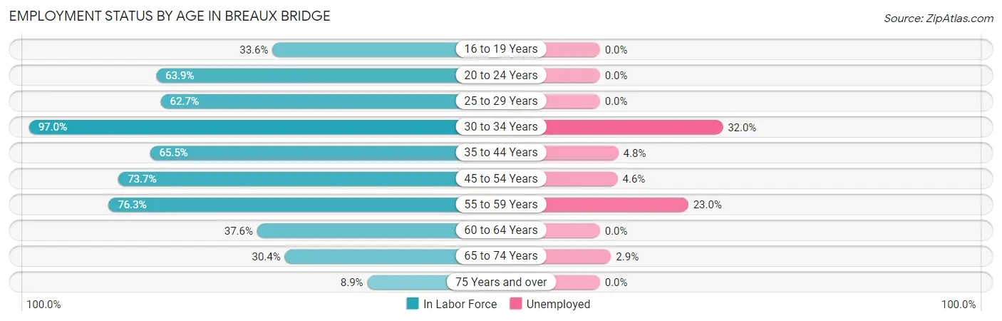 Employment Status by Age in Breaux Bridge