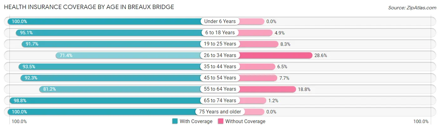 Health Insurance Coverage by Age in Breaux Bridge